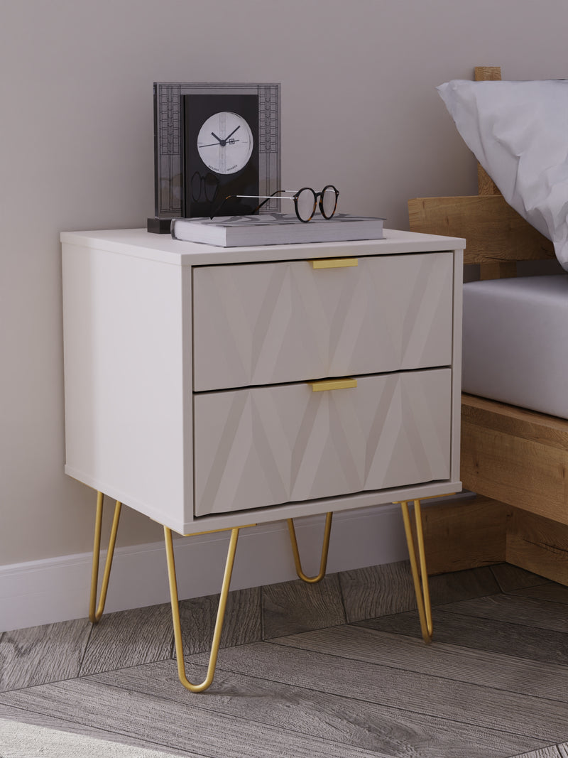 Glitz Ready Assembled 2 Drawer Bedside Cabinet in Kashmir Matt
