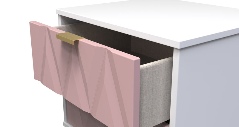 Glitz Ready Assembled 2 Drawer Bedside Cabinet in Kobe Pink & White