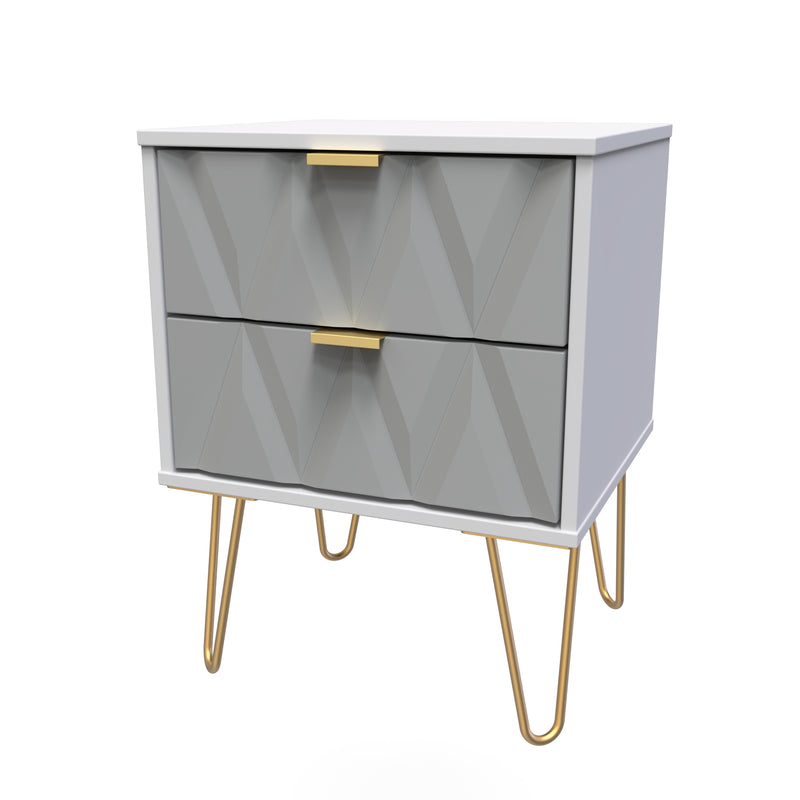 Glitz Ready Assembled Bedside Table with 2 Drawers  - Shadow Matt & Grey