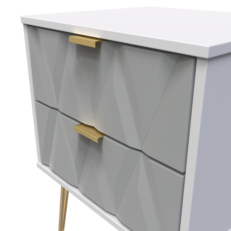 Glitz Ready Assembled Bedside Table with 2 Drawers  - Shadow Matt & Grey