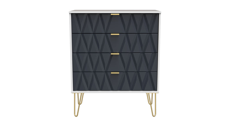 Glitz Ready Assembled 4 Drawer Chest in Indigo Matt & White