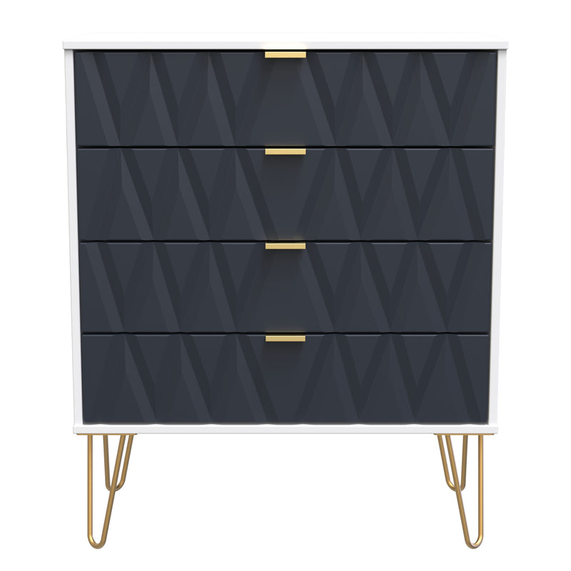 Glitz Ready Assembled 4 Drawer Chest in Indigo Matt & White