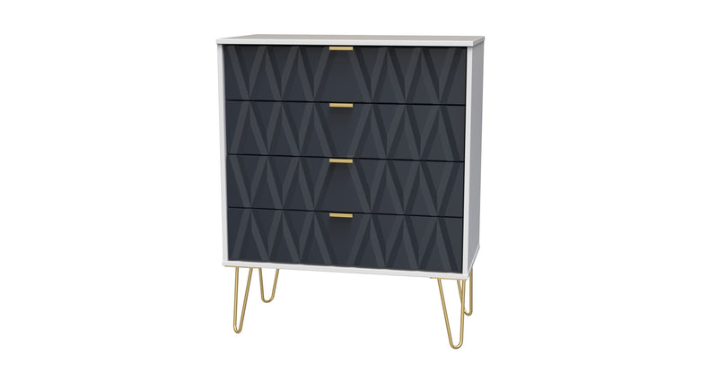 Glitz Ready Assembled 4 Drawer Chest in Indigo Matt & White