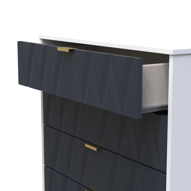 Glitz Ready Assembled 4 Drawer Chest in Indigo Matt & White