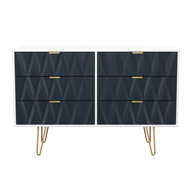 Glitz Ready Assembled 6 Drawer Wide Chest in Indigo Matt & White