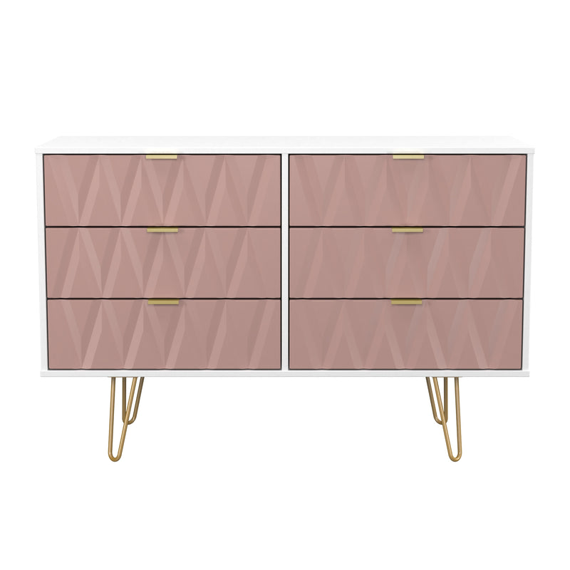 Glitz Ready Assembled 6 Drawer Wide Chest in Kobe Pink & White