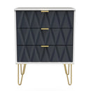 Glitz Ready Assembled 3 Drawer Bedside Table In Indigo Matt & White