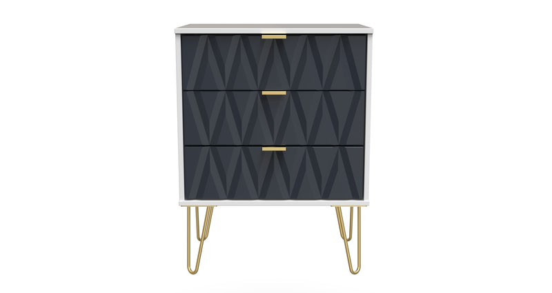 Glitz Ready Assembled 3 Drawer Chest in Indigo Matt & White