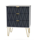 Glitz Ready Assembled 3 Drawer Bedside Table In Indigo Matt & White