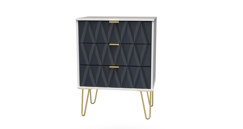 Glitz Ready Assembled 3 Drawer Chest in Indigo Matt & White