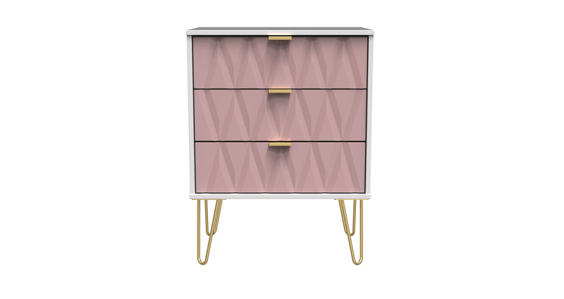 Glitz Ready Assembled 3 Drawer Chest in Kobe Pink & White