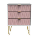 Glitz Ready Assembled 3 Drawer Bedside Table In Kobe Pink & White