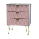 Glitz Ready Assembled 3 Drawer Bedside Table In Kobe Pink & White