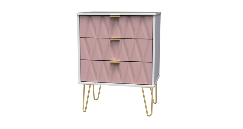 Glitz Ready Assembled 3 Drawer Chest in Kobe Pink & White