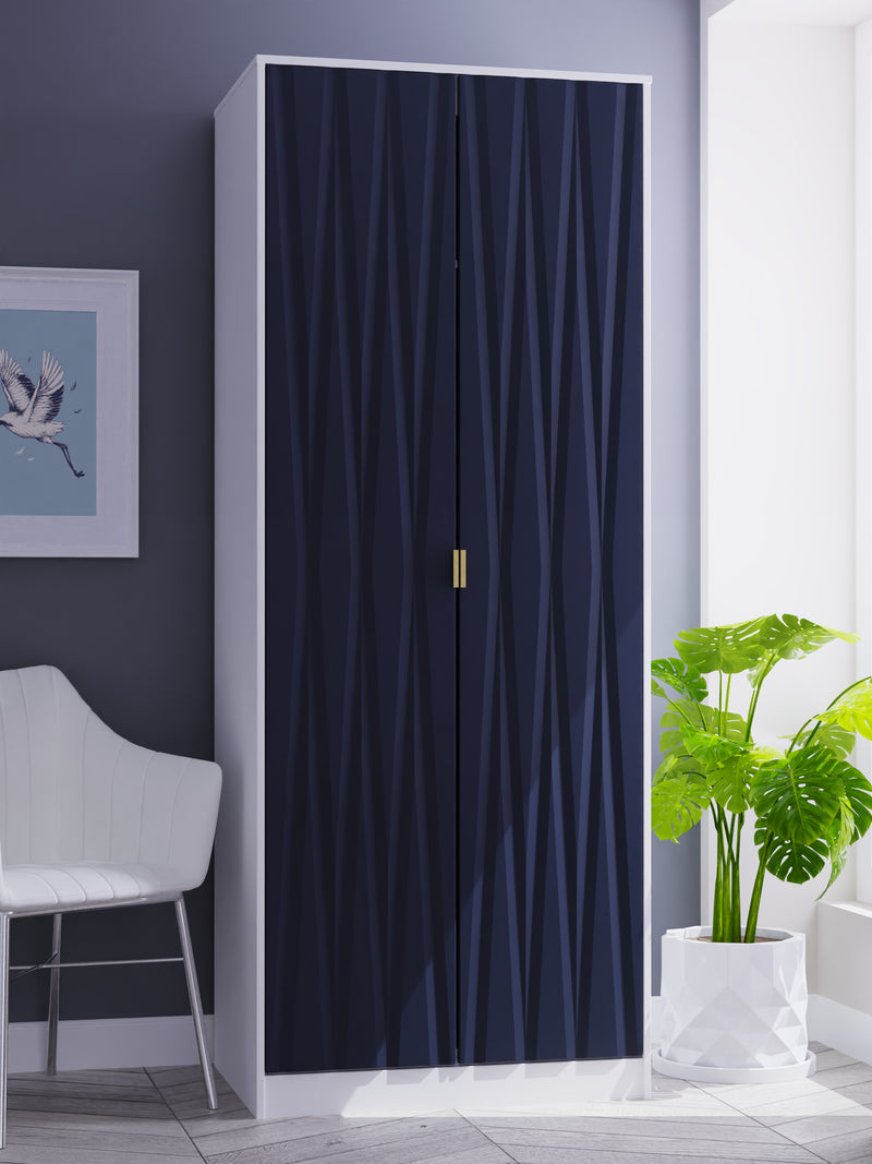 Glitz Ready Assembled 2 Door Wardrobe in Indigo Matt & White