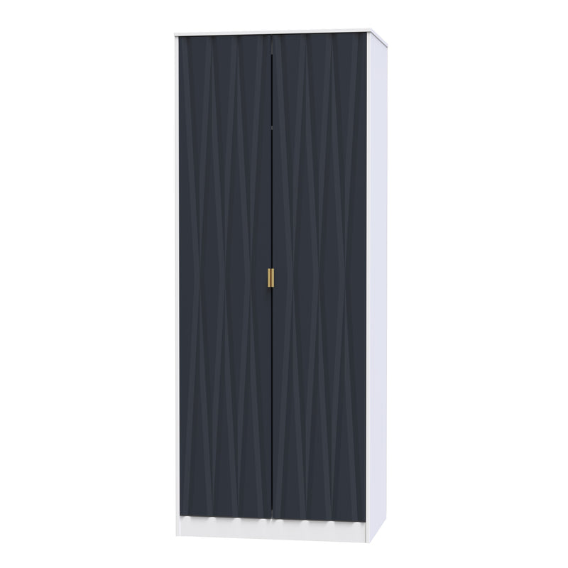 Glitz Ready Assembled 2 Door Wardrobe in Indigo Matt & White