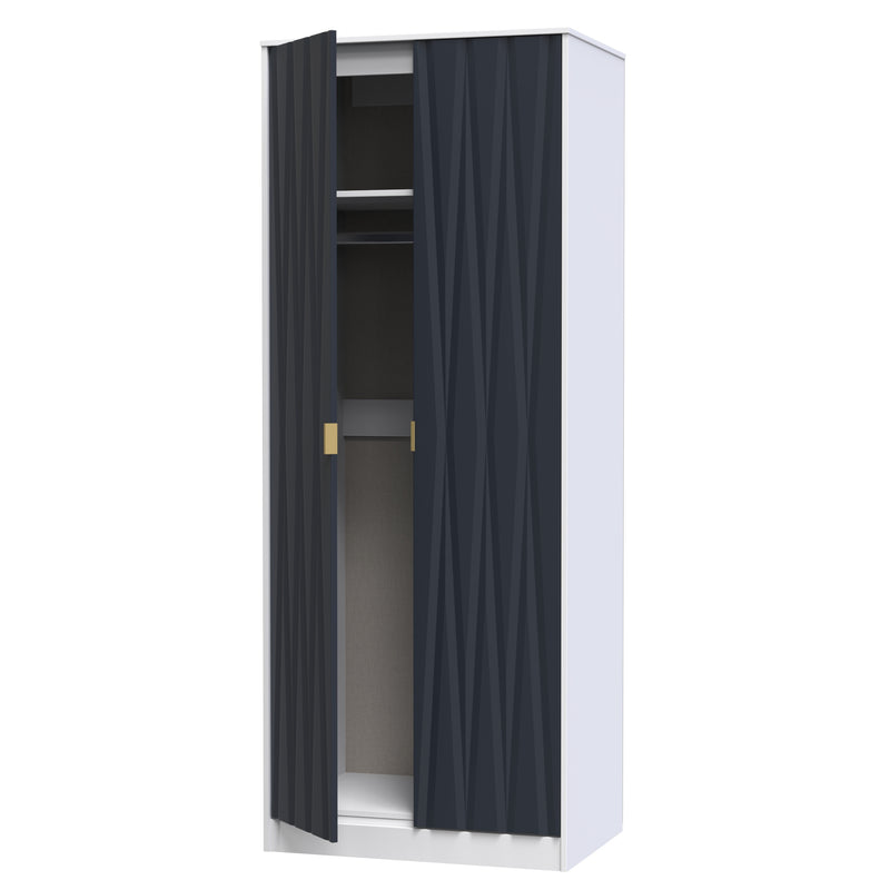 Glitz Ready Assembled 2 Door Wardrobe in Indigo Matt & White