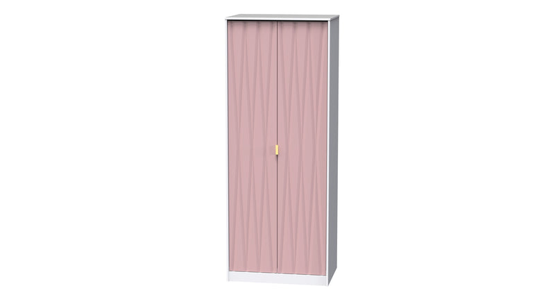 Glitz Ready Assembled 2 Door Wardrobe in Kobe Pink & White
