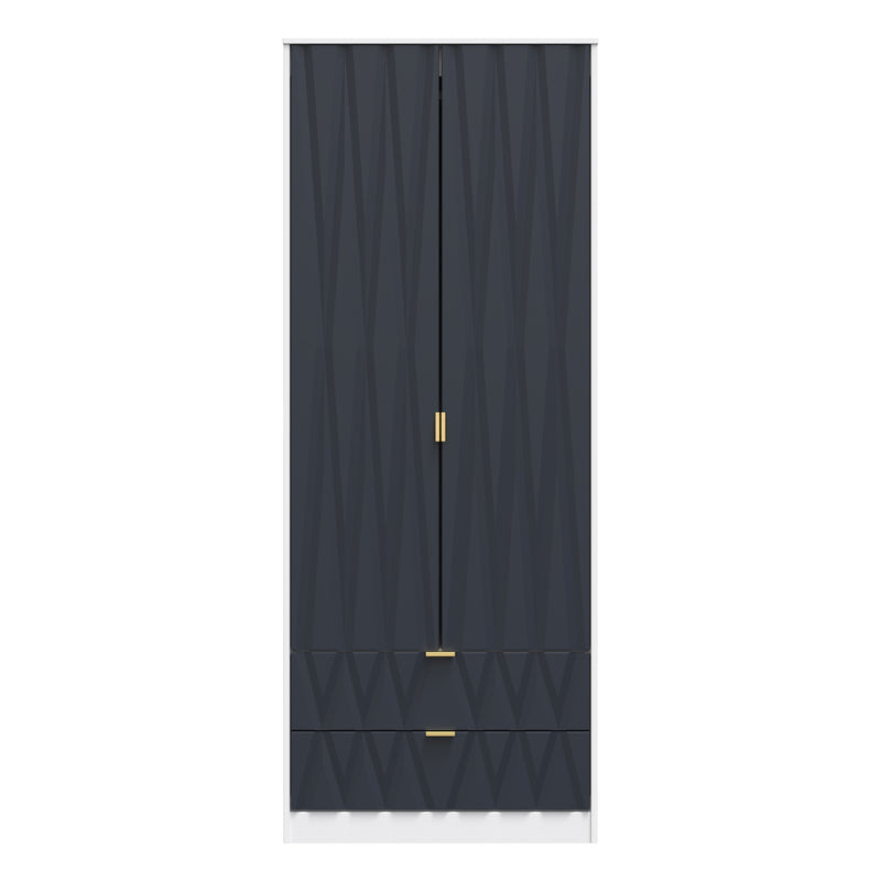 Glitz Ready Assembled 2 Door 2 Drawer Wardrobe in Indigo Matt & White