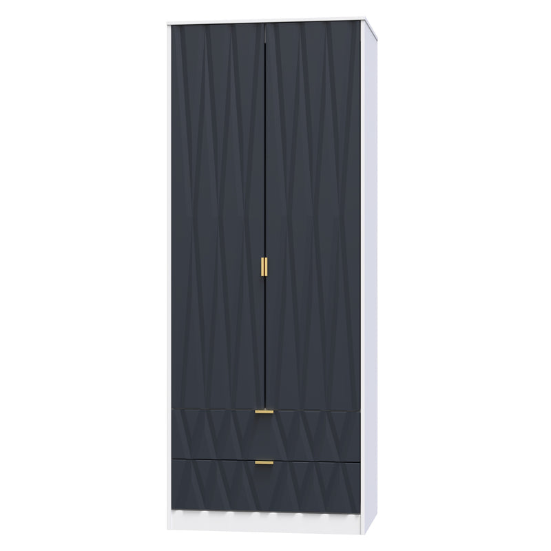 Glitz Ready Assembled 2 Door 2 Drawer Wardrobe in Indigo Matt & White