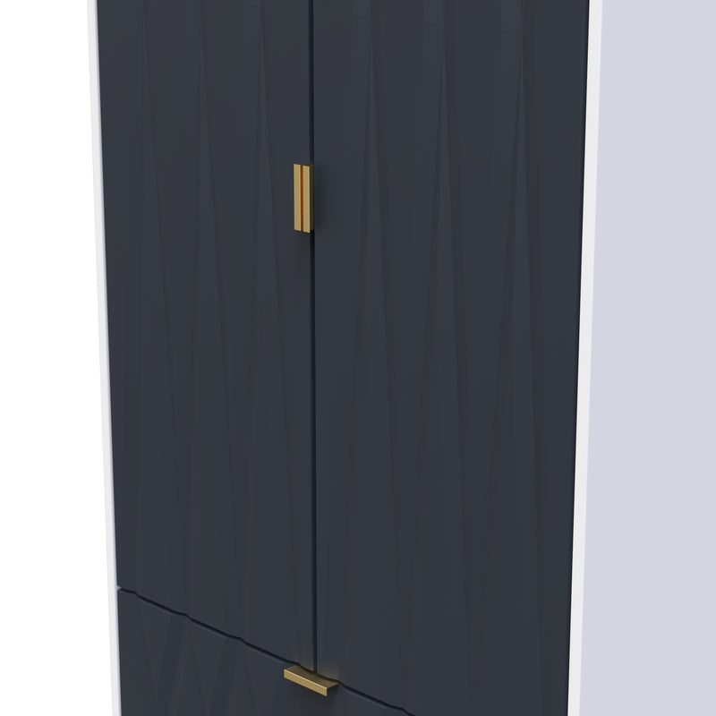 Glitz Ready Assembled 2 Door 2 Drawer Wardrobe in Indigo Matt & White
