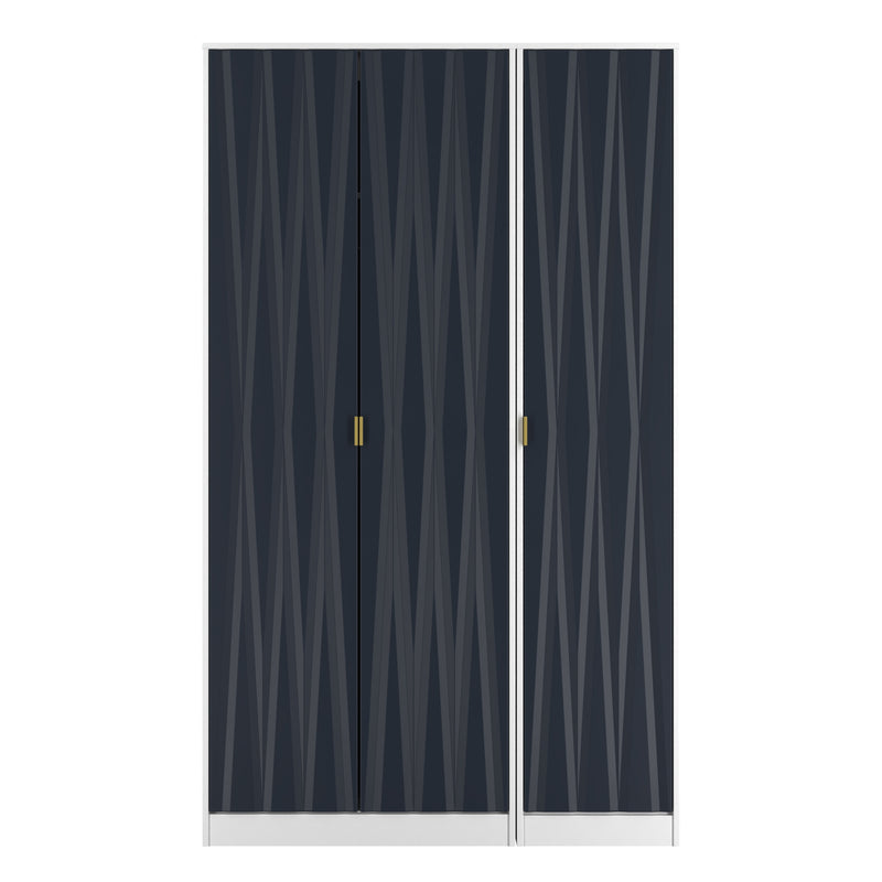 Glitz Ready Assembled Tall Triple Plain Wardrobe in Indigo Matt & White