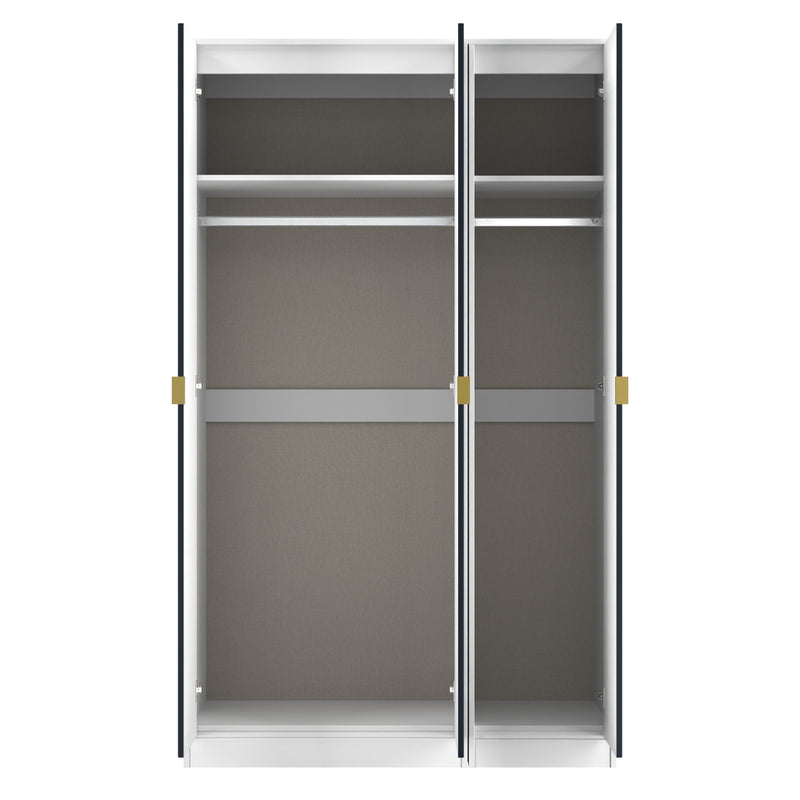 Glitz Ready Assembled Tall Triple Plain Wardrobe in Indigo Matt & White