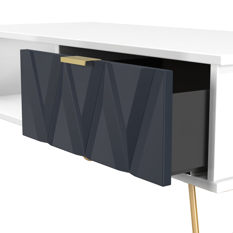 Glitz Ready Assembled 1 Drawer Coffee Table in Indigo Matt & White