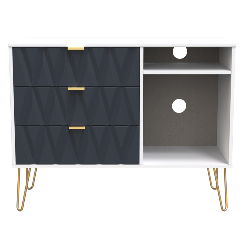 Glitz Ready Assembled 3 Drawer TV Unit in Indigo Matt & White