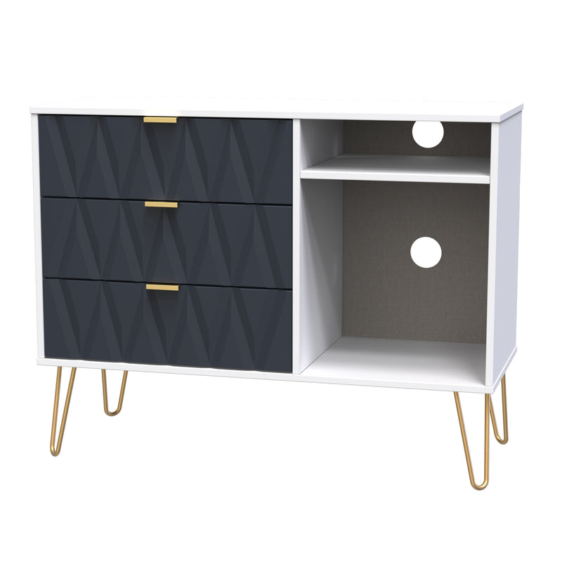 Glitz Ready Assembled 3 Drawer TV Unit in Indigo Matt & White