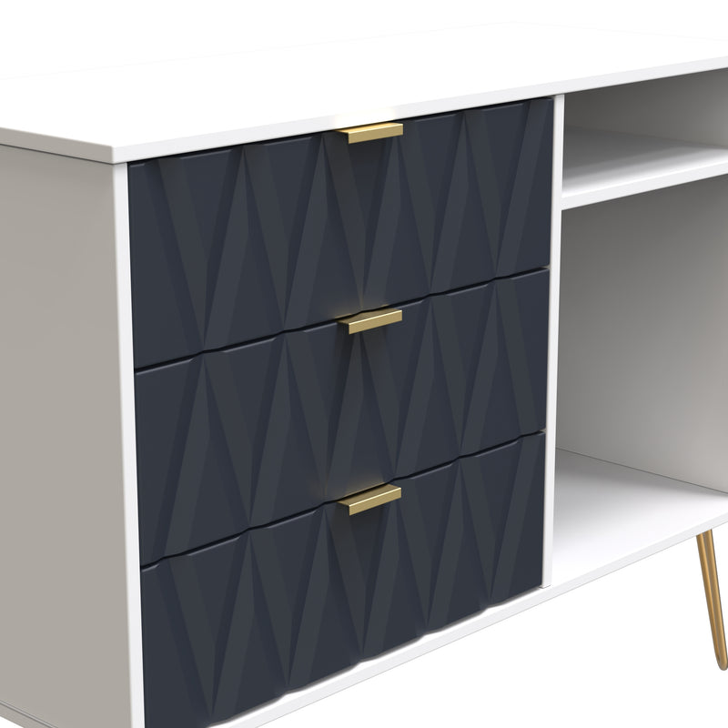 Glitz Ready Assembled 3 Drawer TV Unit in Indigo Matt & White