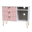 Glitz Ready Assembled 3 Drawer TV Unit in Kobe Pink & White