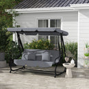 Outsunny 2-in-1 Garden Swing Chair for 3 Person w/ Adjustable Canopy Grey