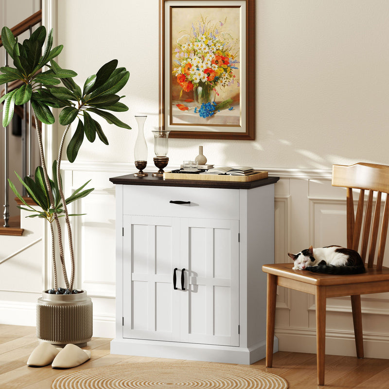 HOMCOM Sideboard Storage Cabinet with Thick Tabletop and 2 Barn Doors White