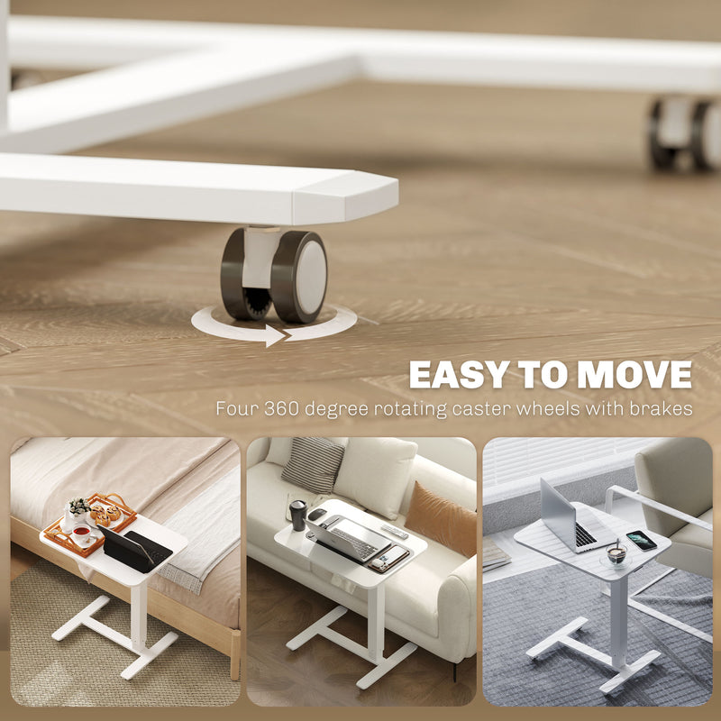 HOMCOM Height Adjustable Standing Desk with Wheels for Home Office, White