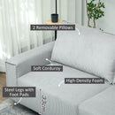 HOMCOM 193cm Upholstered Corduroy Settee with Spring Cushion, Light Grey