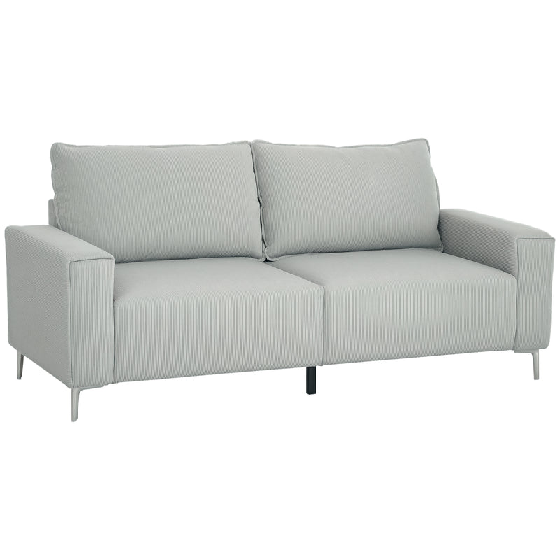 HOMCOM 193cm Upholstered Corduroy Settee with Spring Cushion, Light Grey