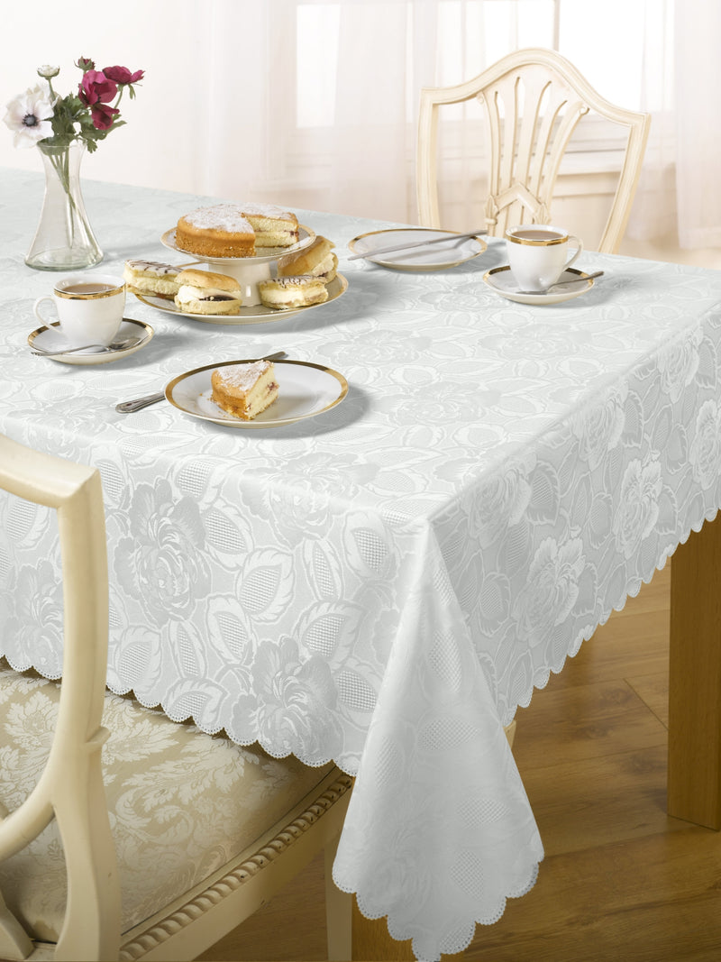 Damask Rose - Jacquard Table Cloth in White