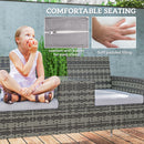 Outsunny Rattan Garden Bench w/ Glass Tea Table, Wicker Chair w/ Cushions