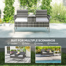 Outsunny Rattan Garden Bench w/ Glass Tea Table, Wicker Chair w/ Cushions