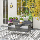 Outsunny Rattan Garden Bench w/ Glass Tea Table, Wicker Chair w/ Cushions