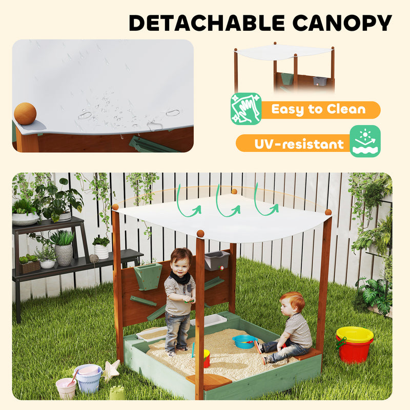 AIYAPLAY Wood Sandpit for Kids with Canopy for Garden, Beach, Green