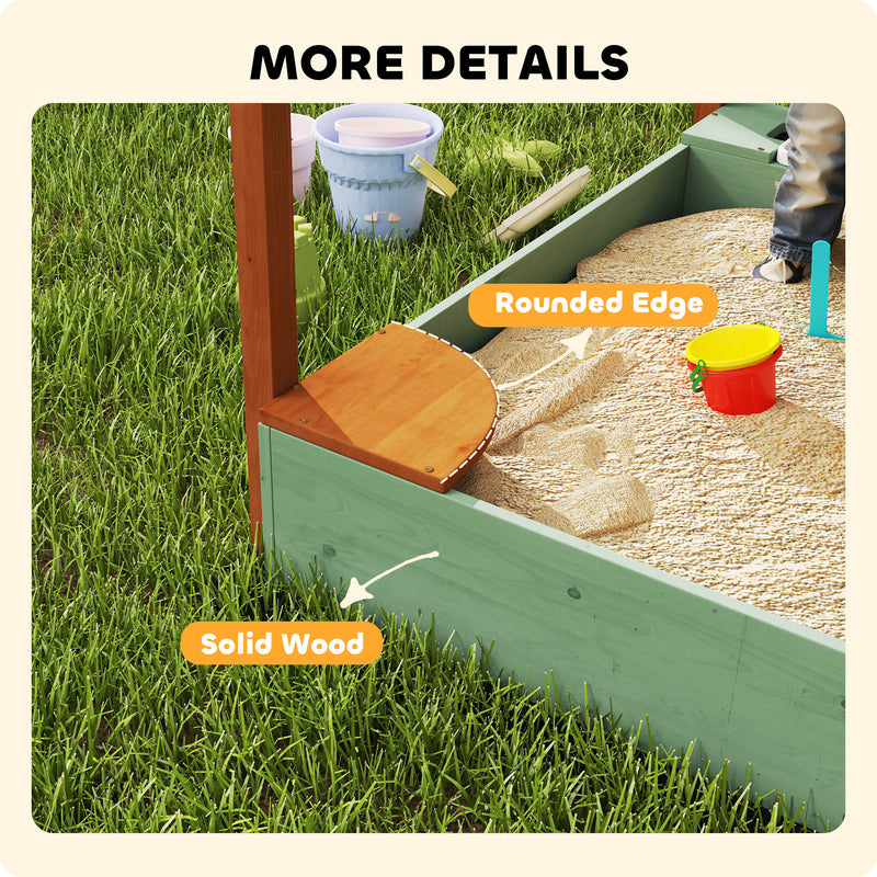 AIYAPLAY Wood Sandpit for Kids with Canopy for Garden, Beach, Green