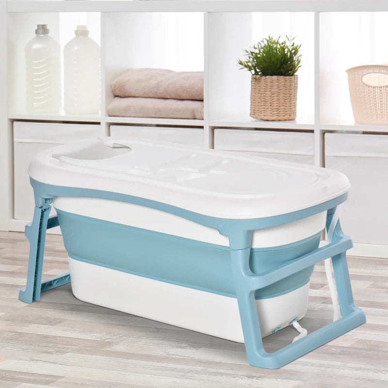 HOMCOM Baby Bath Tub Collapsible with Cover - Blue