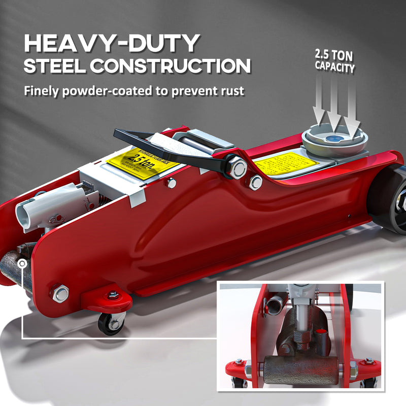 HOMCOM Hydraulic Low Profile Jack 8-38cm 2.5 Ton Racing Car Jack Kit, Red
