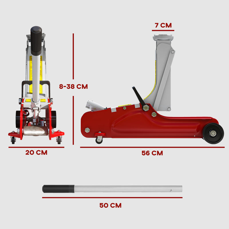 HOMCOM Hydraulic Low Profile Jack 8-38cm 2.5 Ton Racing Car Jack Kit, Red