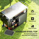 Outsunny Stainless Steel Outdoor BBQ Trolley with Folding Side table, Black