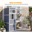 PawHut Wooden Catio with Spacious Resting Rooms, 3 Platforms, Window, Grey