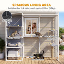 PawHut Wooden Catio with Spacious Resting Rooms, 3 Platforms, Window, Grey