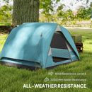 Outsunny 3-4 Person Camping Tent, Waterproof Tent - Blue/Green/Orange